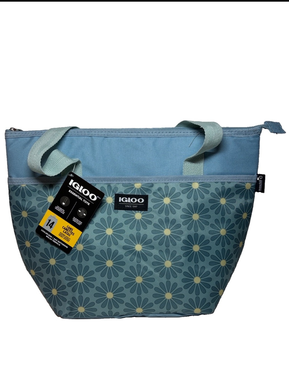 Igloo Essential Tote Lunch Leftovers Insulated Cooler Bag Blue Retro Floral NWT